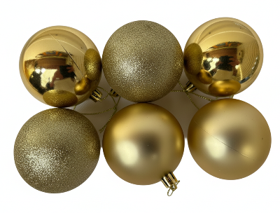 Gold Colour Christmas Baubles (6.5 cm) - 6 Pcs