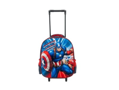3D Kids Single Trolley Bag - Single Pocket - Captain America (12H x 10L x 5W)