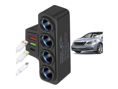 Universal 120W Car Charger with 4 USB Ports & Type-C Fast Charging
