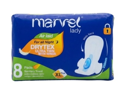 Marvel Lady Ultra-Thin Sanitary Pads with Wings for All Night - 8 Pads (XL)