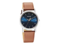 Sonata Classic Quartz Analog Blue Dial Brown Leather Strap Men's Watch