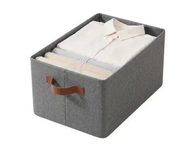 Foldable Fabric Closet Storage Organizer Box with Handles -Grey