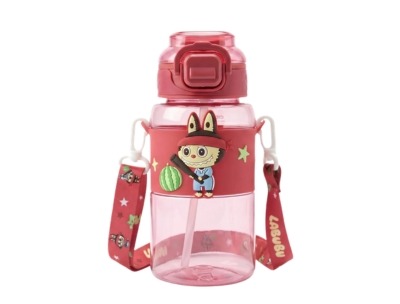 Hello Design Labubu Water Bottle with Strap - Hot Pink - 600ml