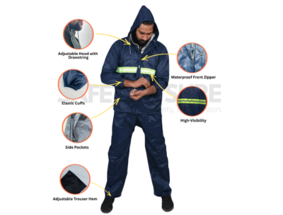 Rosendel High Quality Raincoat Kit with Luminous Green Line -  Dark Blue