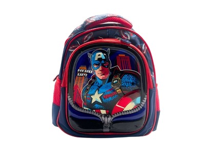 3D Kids Preschool Bag - Double Pocket - Zip Design - Captain America (12H x 10L x 5W)