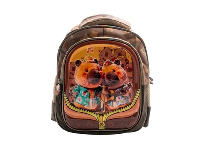 3D Kids Preschool Bag - Double Pocket - Zip Design - Capibara -(12H x 10L x 5W)
