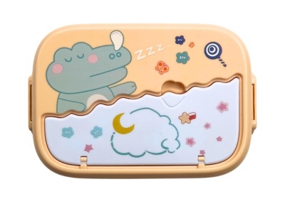 Plastic Kids Lunch Box with Spoon - Small Size - Yellow Color