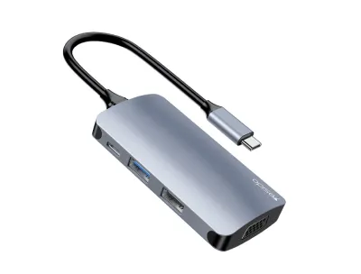 Yesido 7-in-1 Type-C USB Hub Adapter – 100W PD Fast Charging, HDMI, VGA, USB 3.0, SD Card Reader