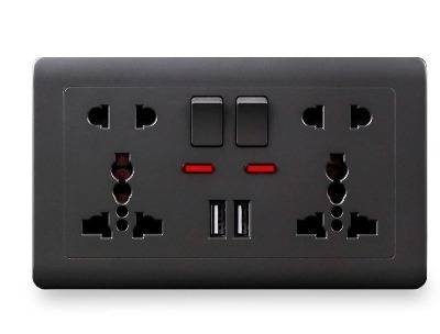 Universal 13A Double Wall Socket with 2 USB Ports