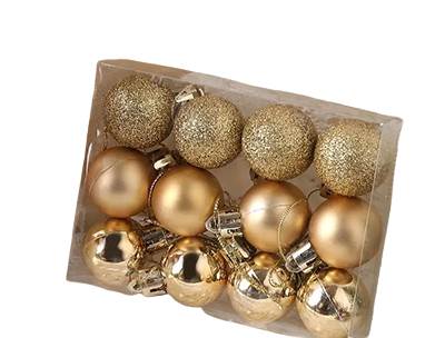 Gold Color Unbreakable Christmas Ball Ornaments Set (2.5 cm) - 12 Pcs