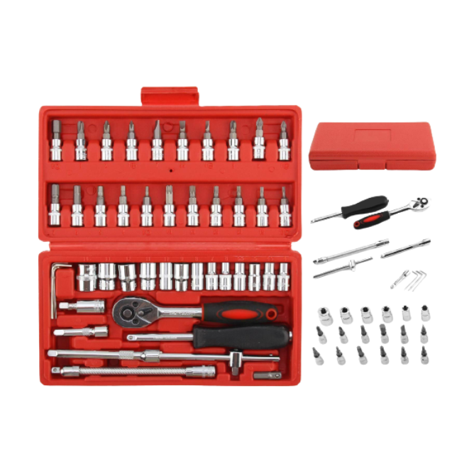 DR.Socket Set Ratchet Wrench Screwdriver with Case Hand Tools 46 Pcs